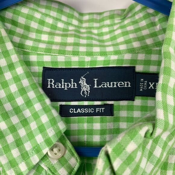 Ralph Lauren Lime Green Small Check Pony Long Sleeve Button Up Shirt Mens XL - Picture 3 of 6